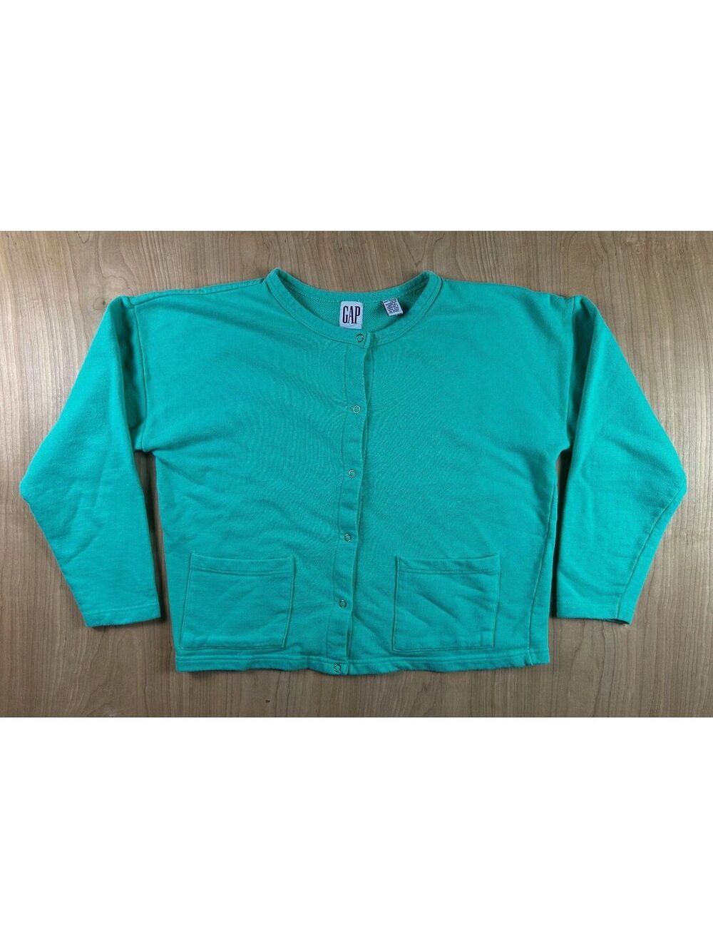 Vintage 80s Gap cardigan sweatshirt small 100% cotton snaps green cottagecore